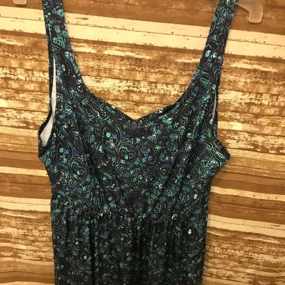 Blue cute skull/floral skater dress